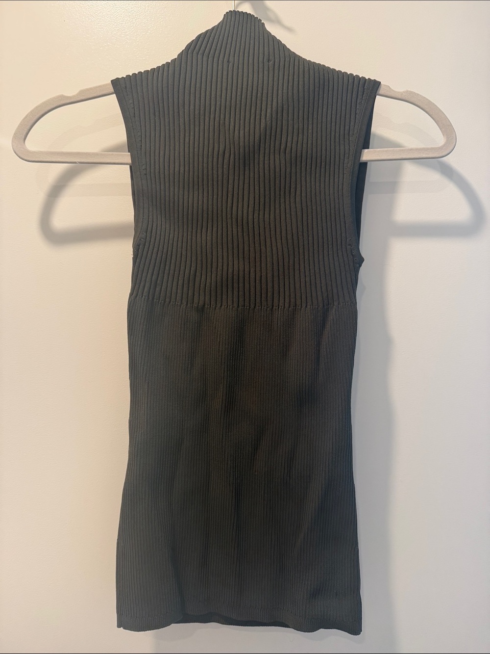 White House Black Market Black Ribbed Mock Neck Cutout Tank - Picture 3 of 3